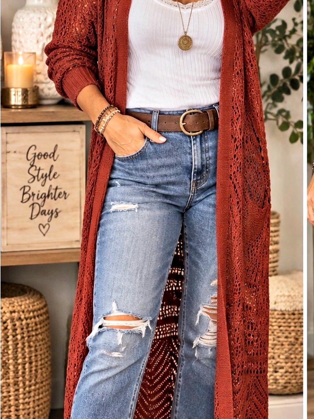 24” ptp Open Knit Longline Cardigan in Red XL NWT